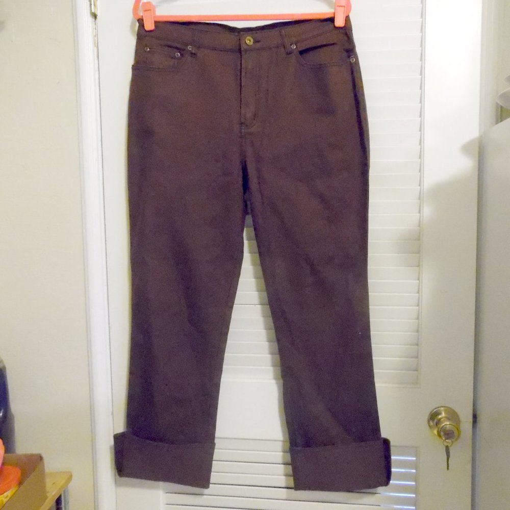 DG2 by Diane Gilman Brown Button Cuff Denim Jeans Size 16